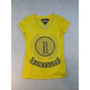 Rawyalty Black Label‎ Women's Large Yellow Bling Sparkly T-shirt  Streetwear